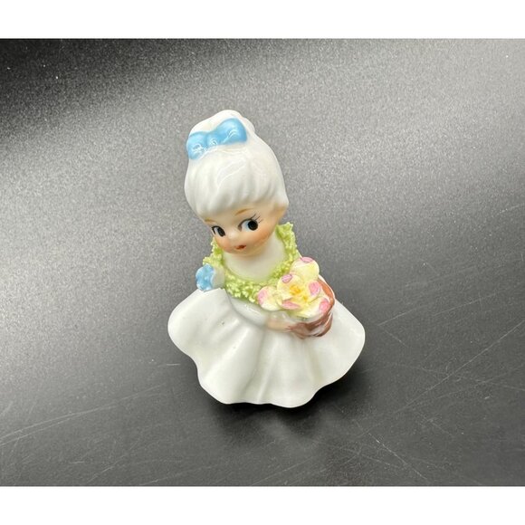 Vintage Girl Figurine Napcoware Japan Side Eye Sassy Flowers Blue Bow Bone China - Picture 1 of 10